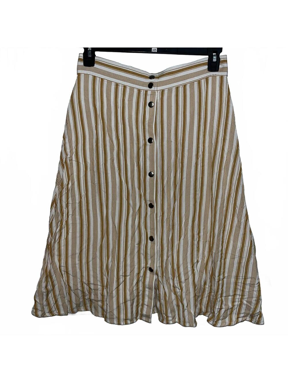LOFT Yellow White Striped Button Front Midi Skirt Women’s Size 6